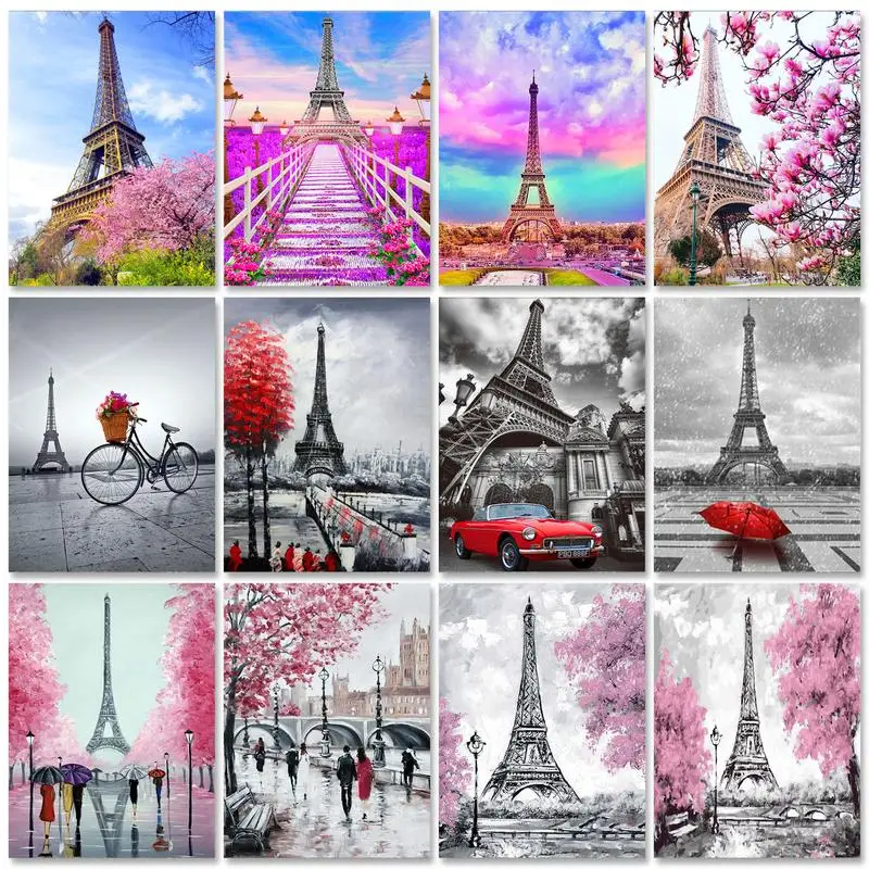 

PhotoCustom Paint By Numbers Tower Scenery Oil Painting By Numbers On Canvas 40x50cm Landscape DIY Home Decor Draw Number
