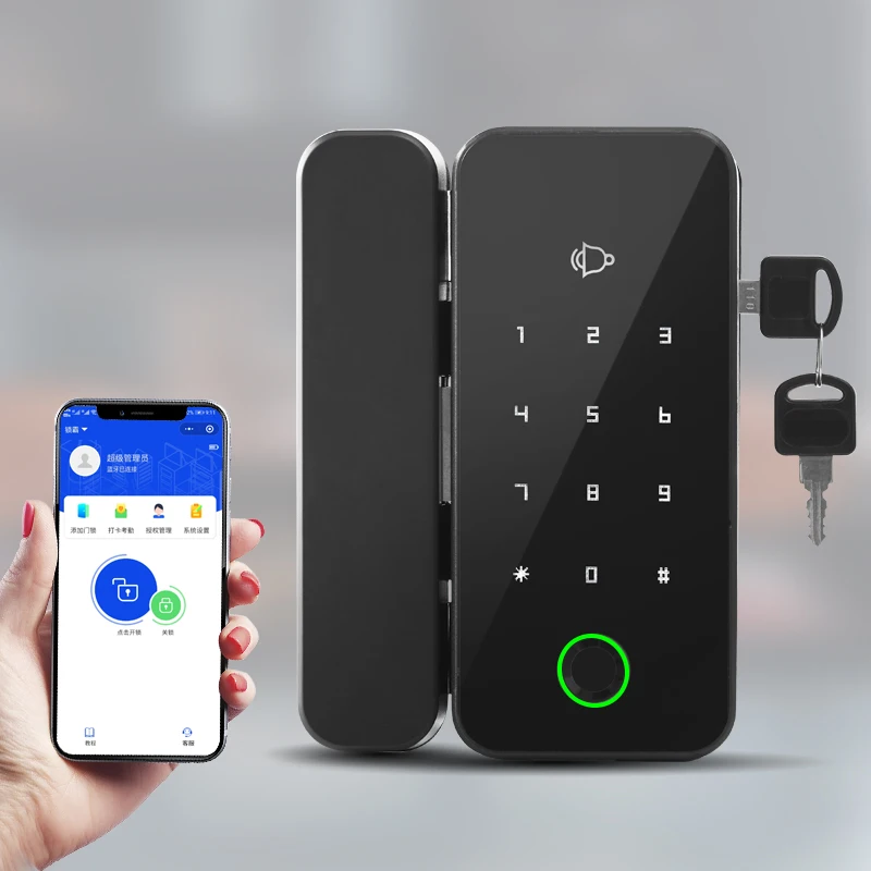 Многоязычный Bluetooth-замок со сканером отпечатков пальцев для стеклянной двери