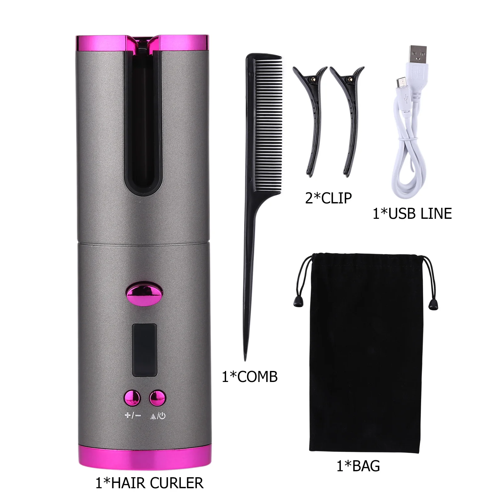 

Cordless Auto Hair Curler Automatic Curling Iron with Temperature Timer Portable LCD Display Hair Waves USB Styling Tool