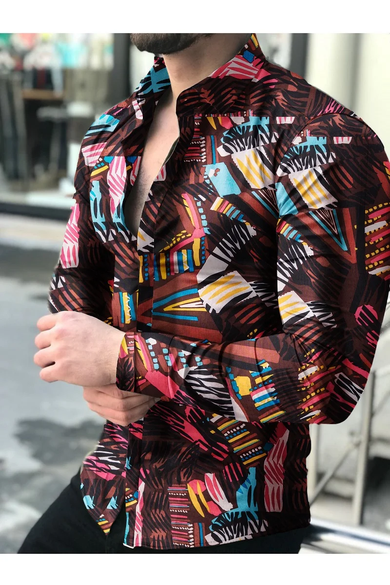 Camisas florales de manga larga de Otoño de 2021 para hombres camisas estampadas con flores de corte delgado para hombres cami