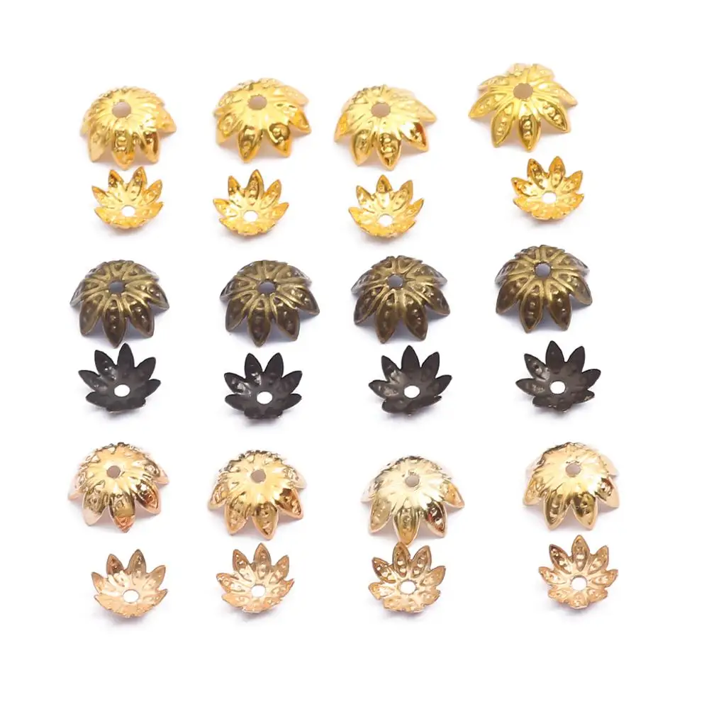 

New Style100pcs Dia 8 10 mm Lotus Flower Metal Loose Spacer Bead Caps Cone End Beads Cap Filigree For DIY Jewelry Finding Making