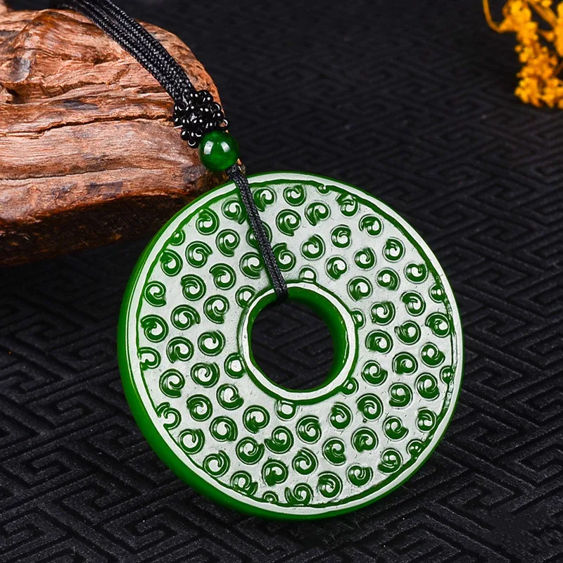 

Natural Green Hand Carved Warring States Peace Clasp Jade Pendant Fashion Boutique Jewelry Men's and Women's Peace ClaspNecklace