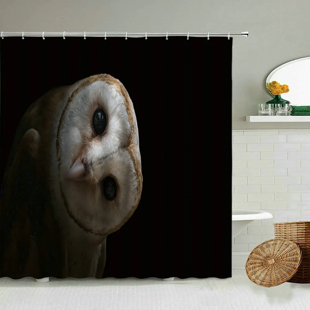 

American Eagle Owl Bird Flag Pattern Shower Curtain Wild Animal Theme Bathroom Wall Decoration Waterproof Polyester Screen Set