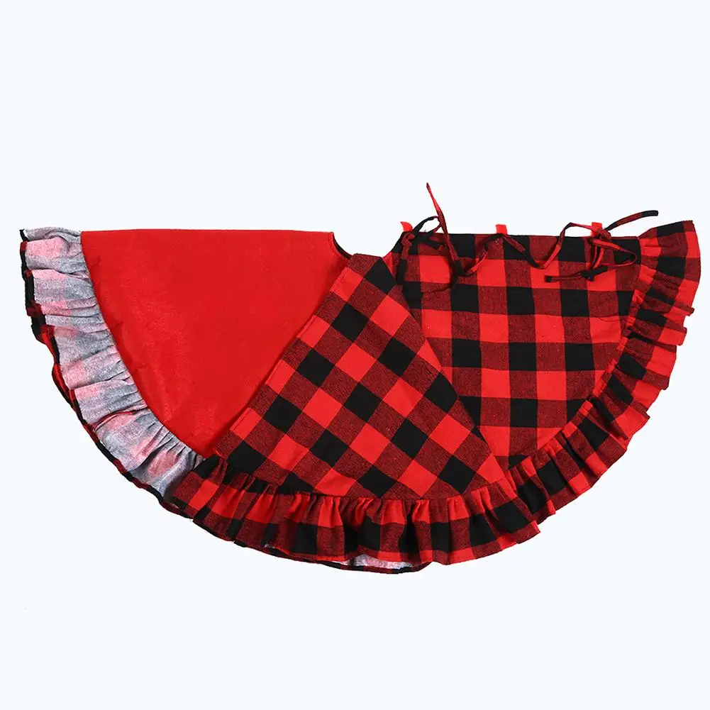 Christmas Tree Skirt Vintage Plaid Pattern Ruffle Edge Xmas Foot Cover Carpet New Year Decoration Holiday |