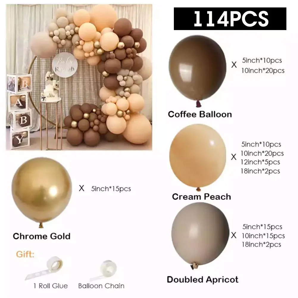 

114/118/185pcs Coffee Brown Gold Latex Balloons Wedding Decorations Arch Kit Garland Party Matte Helium Globos