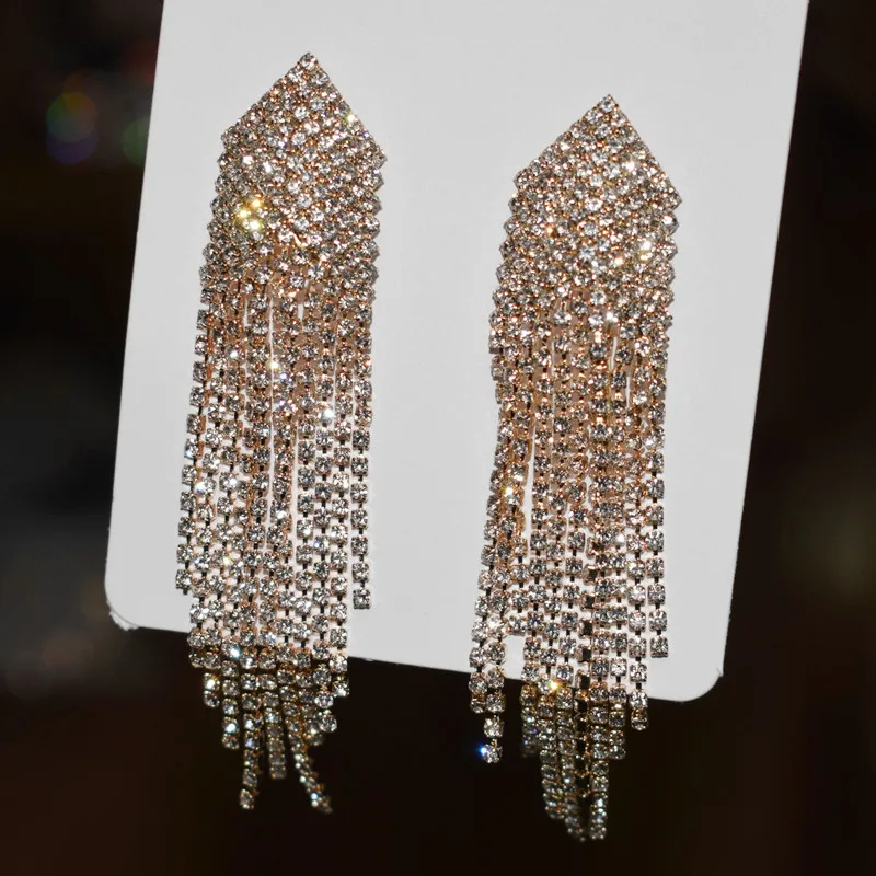Новые блестящие серьги Стразы с цепочкой и кисточками для женщин ювелирные