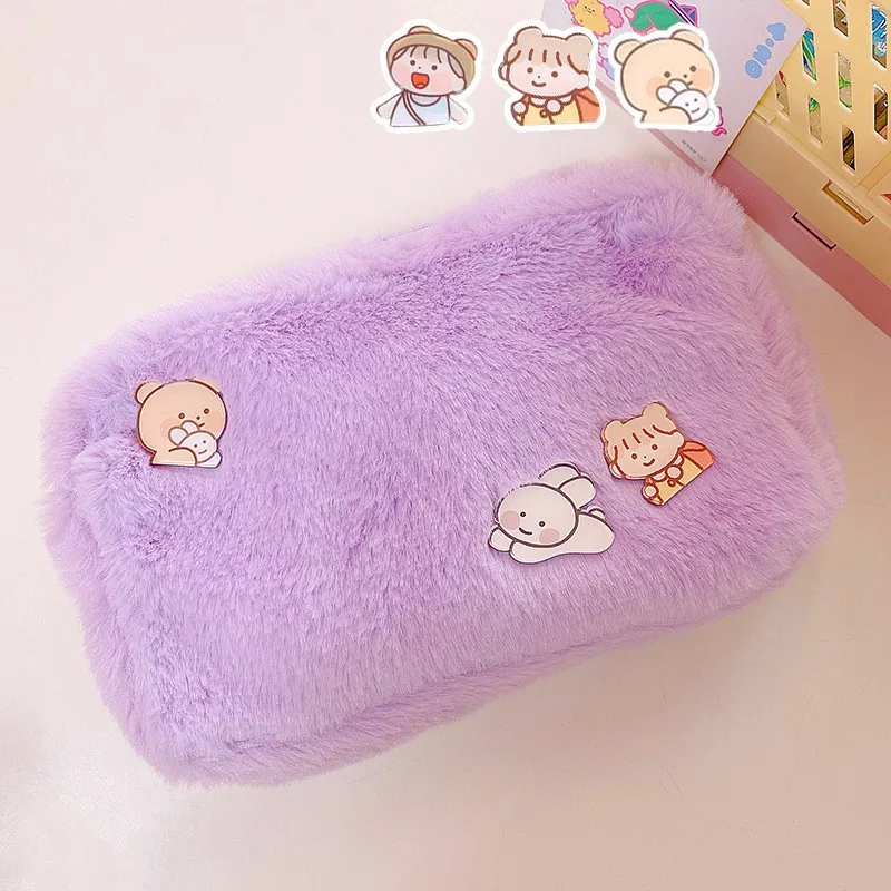 

Plush Cosmetic Bag Korea Student School Pencil Case Girls Large Capacity Storage Bag Women Travel Makeup Pouch Holder Girls Gift