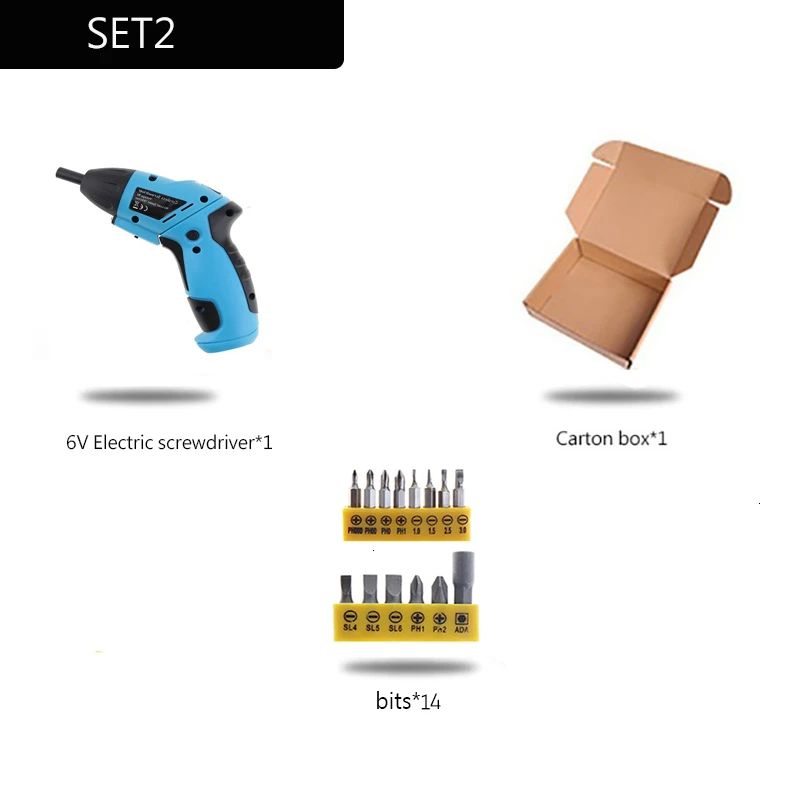 PTS-016-SET2 6 в батарея электрическая отвертка Мини Беспроводная Дрель Беспроводной Мощный светодиодный светильник многофункциональные DIY электроинструменты 10 бит - Цвет: PTS-016-SET2