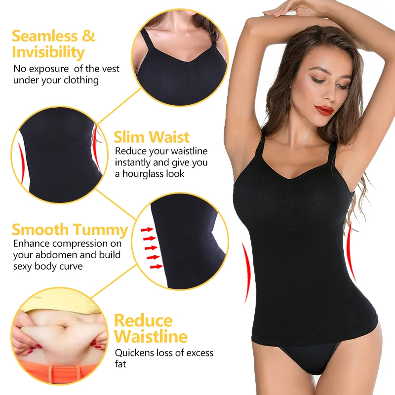 VASLANDA Women Camisoles Tank Tops Tummy Control Body Shaper Strapless Shapewear Sexy V-neck Crop Top Mujer Waist Trimmer Shirt