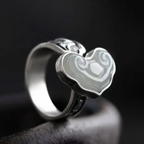

New Ring S925 Sterling Silver Ring Hetian Jade Vintage Thai Silver Classical Index Finger Personality Jade Ring Ornament for Wom