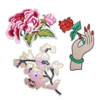 1 pcs peony romantic rose butterfly embroidery sewing patch applique sewing badge process embroidery clothes pants diy