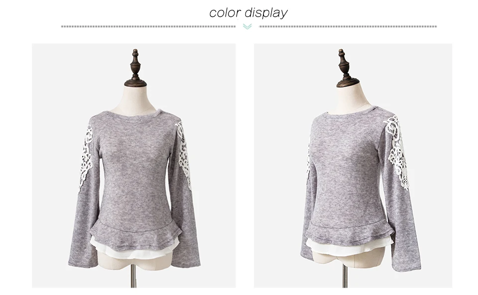 2019 зимний женский кружевной лоскутный свитер пуловер с длинным рукавом