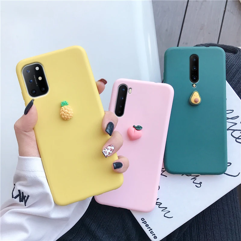 

3D cute fruit silicone case on for oneplus 8t 8 nord 7t 7 pro 7tpro 7pro 6t 6 5t 5 candy color soft tpu back cover fundas coque
