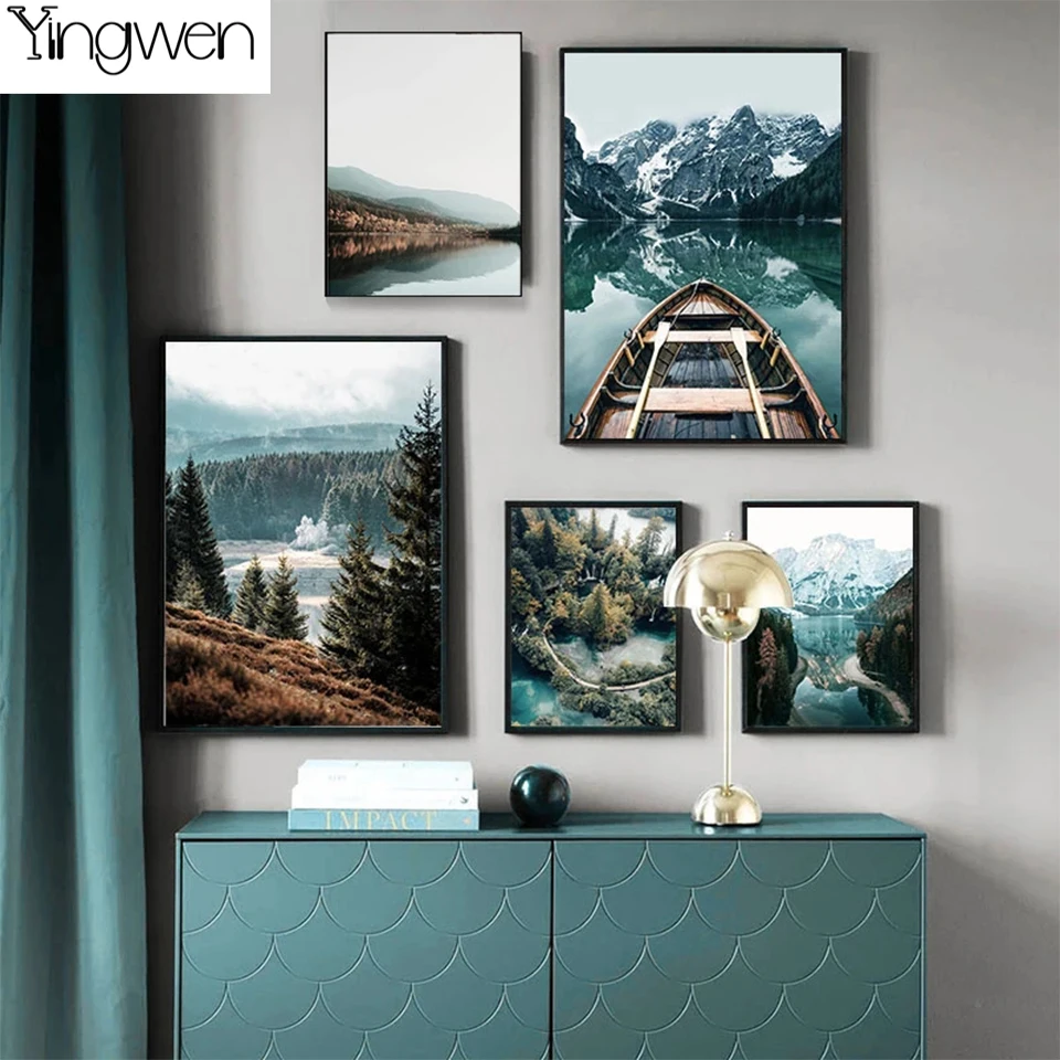 

Скандинавский природный пейзаж, Настенная картина 5D, «сделай сам», алмазная живопись, гора, озеро, лодка, полная Алмазная вышивка, скандинав...