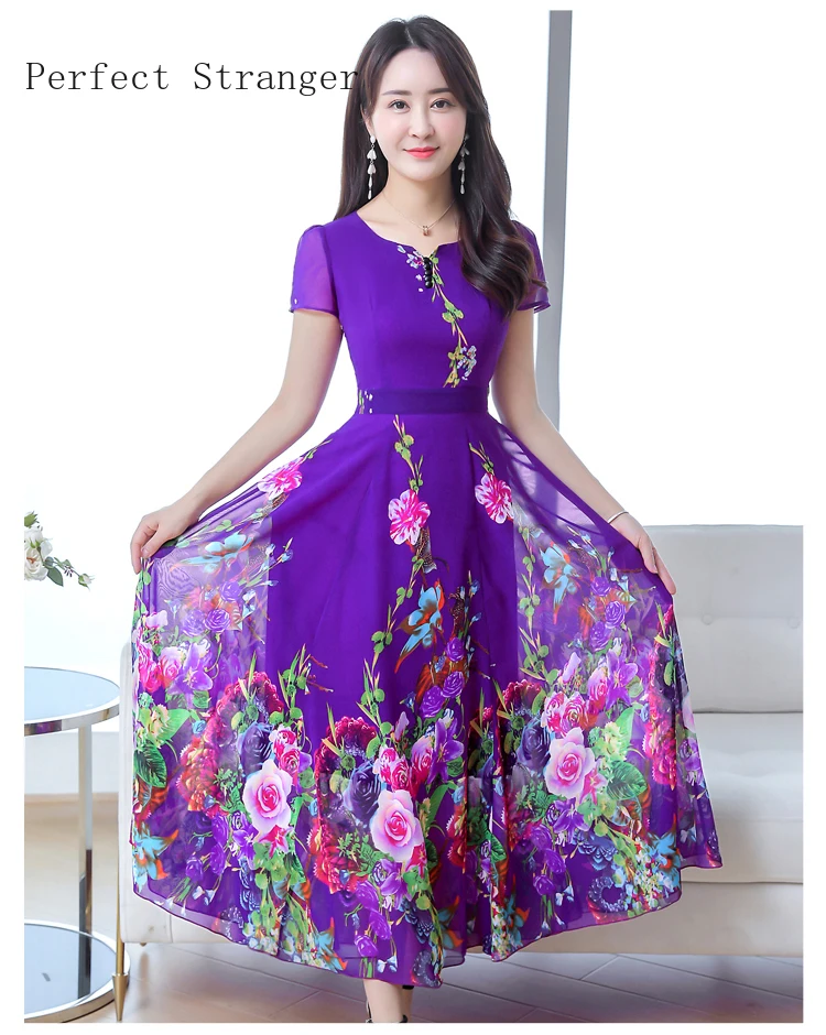 Женское шифоновое платье с V образным вырезом длинное плиссированное цветами