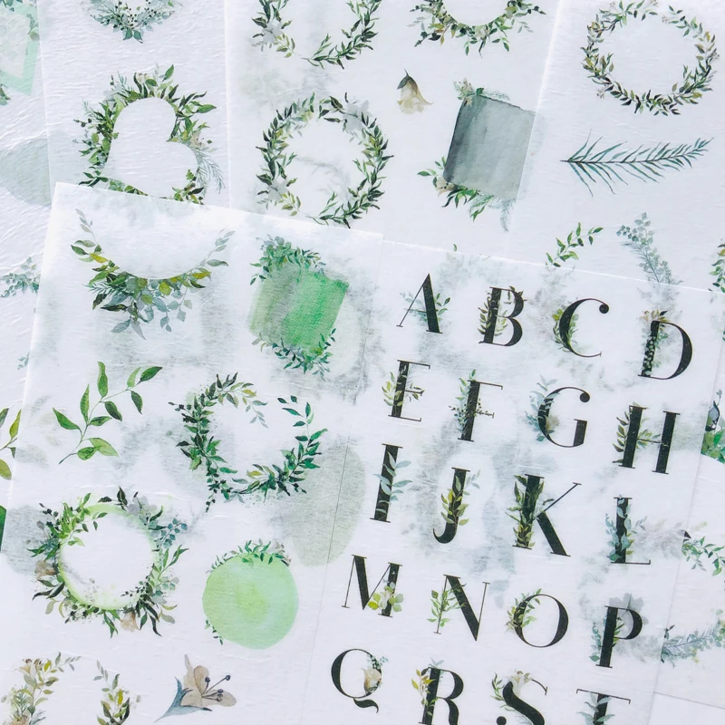 6 листов свежий зеленый Стиль Листья буквы Washi бумажные декоративные наклейки для