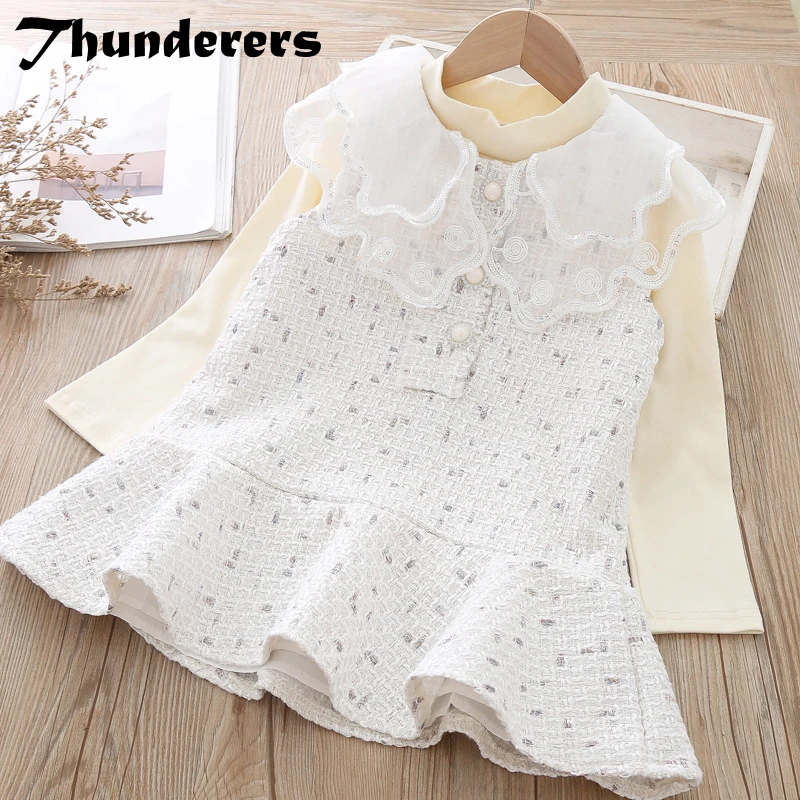 

Thunderers Spring Autumn Kids Dress For Girls Sleeveless Lace Children Pleated Dresses Elegant Girls Dresses Clothes Size 24M-6Y