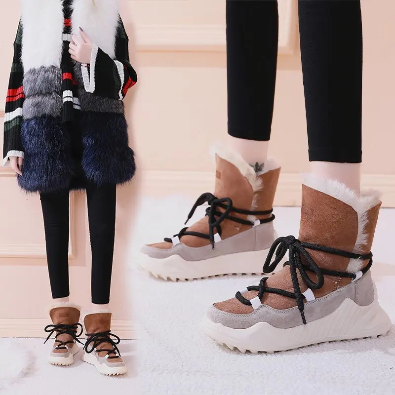 

Women Snow Boots Super Warm With Fur Plush 2020 Winter Ladies Suede Flat Fashion Ankle Booties Female Casual Shoes bh37