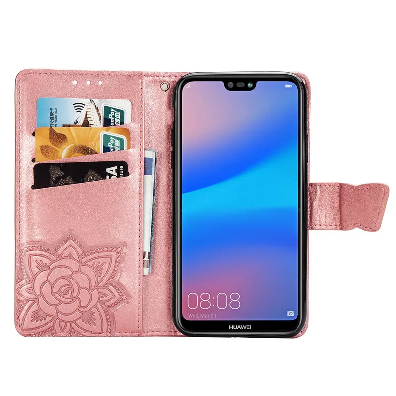 Кожаный чехол-книжка с 3D изображением бабочки для Huawei Nova 3i силиконовый