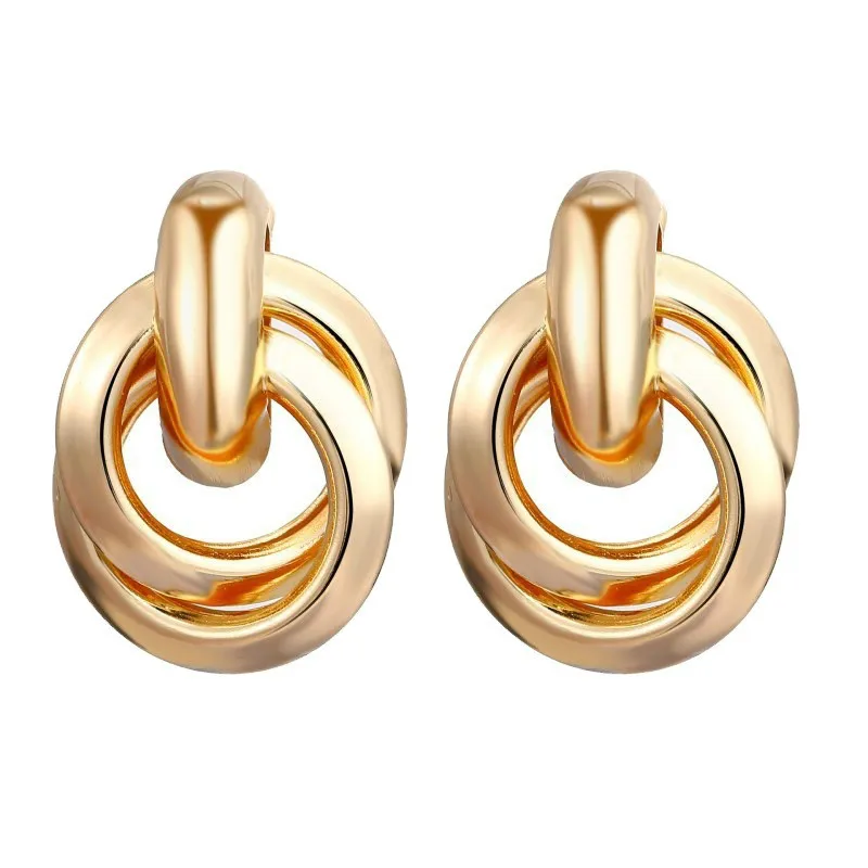 

Trend 2021 New Product Metal Alloy Women's Double Round Two-Ring Interlocking Earrings Jewelry