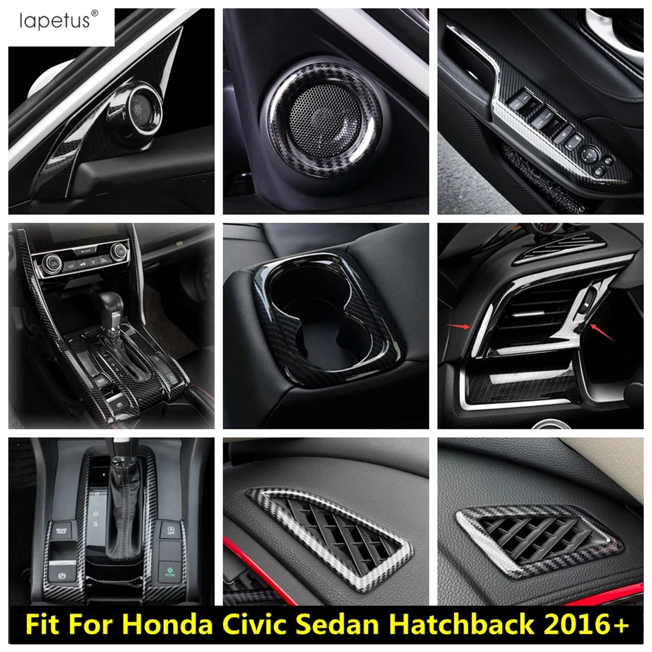 

Carbon Fiber Interior Water Cup Holder Dashboard AC Air Pillar A Speaker Cover Kit Trim Accessories For Honda Civic 2016 - 2020