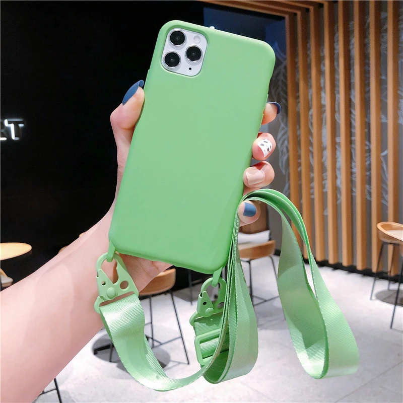 

2022 Shoulder strap lanyard Phone Case For iphone 12 mini 12Pro 11 11Pro Max X XR XS Max SE 7 8Plus Candy color soft silicone