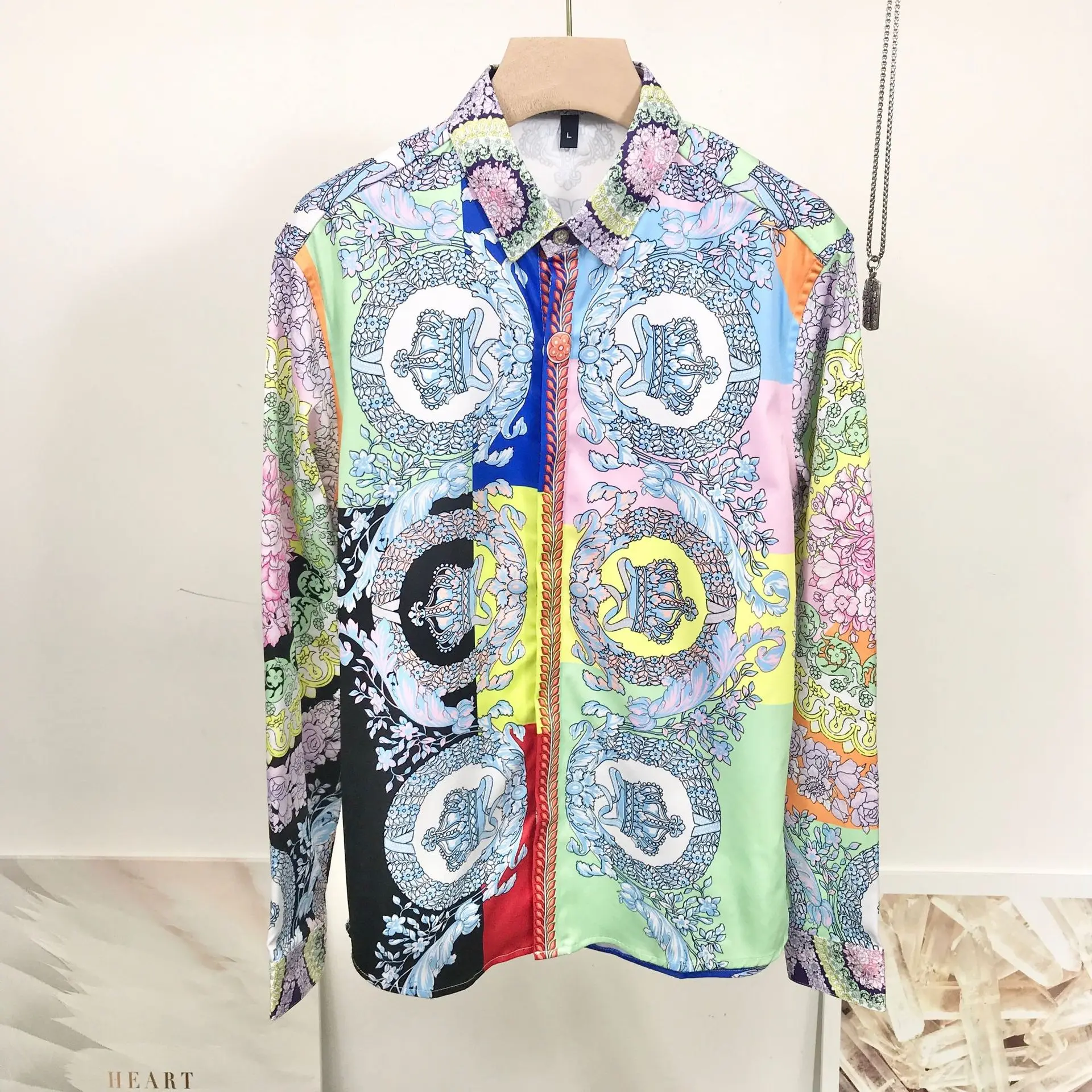 Spring Summer Chic Men/women's floral print long sleeves Shirts Europe style Men's high quality casual Shirt Tops C336