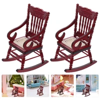2pcs decorative mini rocking chairs simulation furniture brown