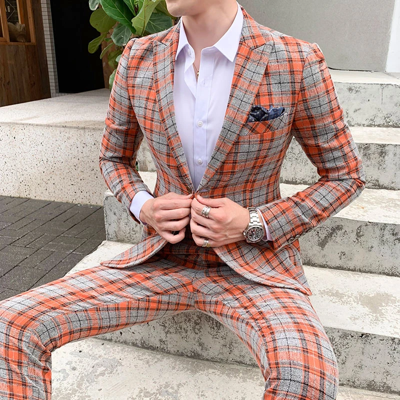 Orange Blazer pant Костюм Homme Vestito Uomo Elegante костюм Homme Mariage клетчатые итальянские костюмы мужские курчавые куртки мужские свадебные костюмы Ternos - Цвет: Orange Blazer pant