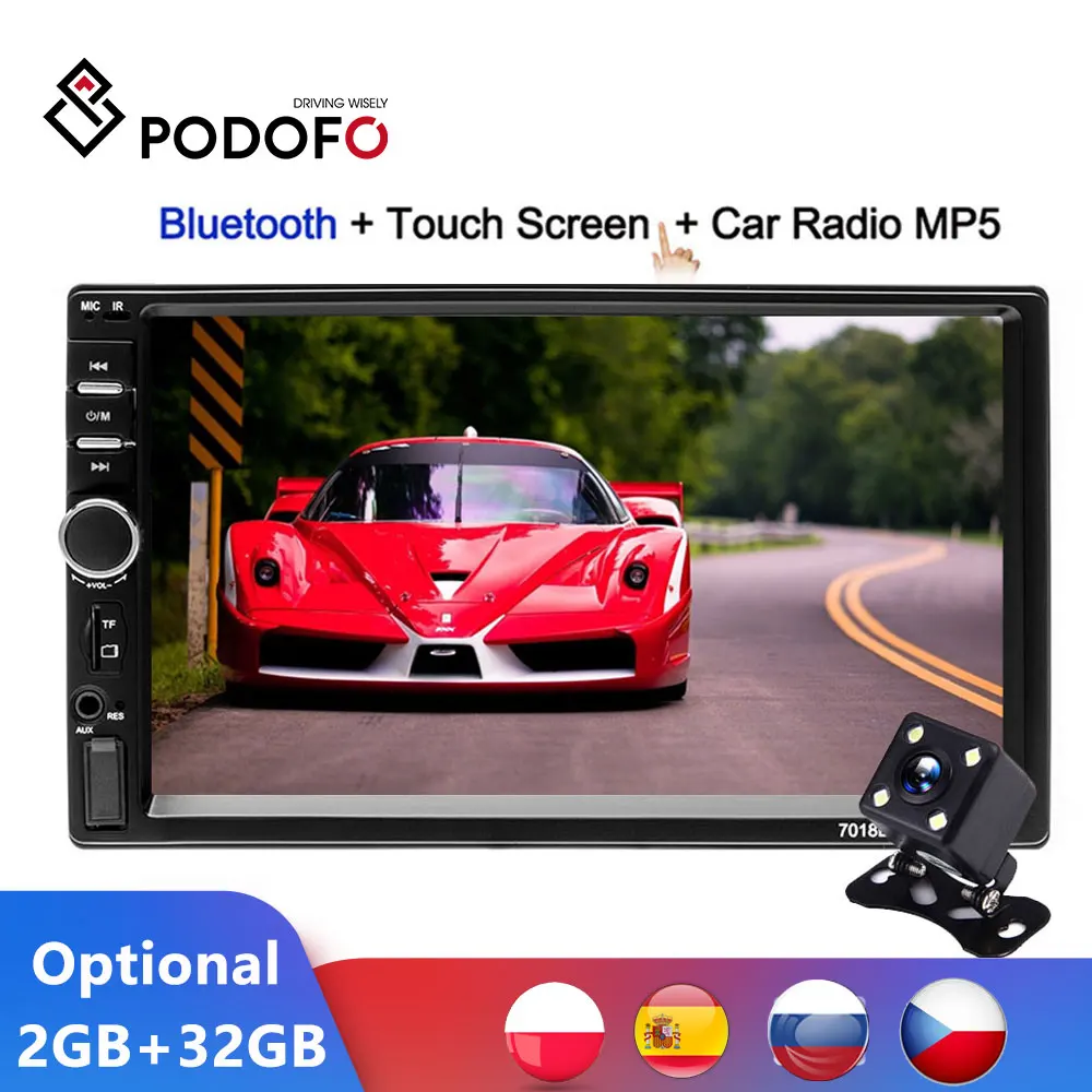 Автомагнитола Podofo на Android 7 &quot 2 Din ГБ + 32 Гб ПЗУ мультимедийный плеер автомагнитола