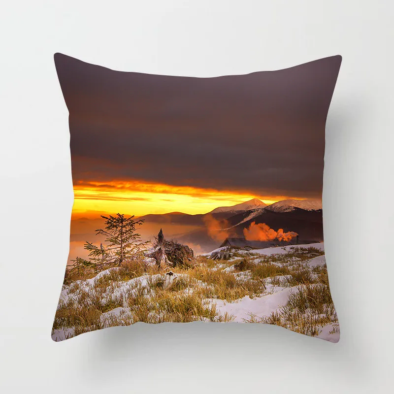 Декоративный чехол для диванной подушки с рисунком заката | Дом и сад