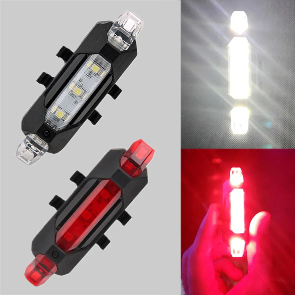 red add white Zacro 2 шт. велосипедные фары 3 режима Led велосипед Предупреждение портативный свет USB Перезаряжаемый 1 комбо задний фонарь - Цвет: red add white