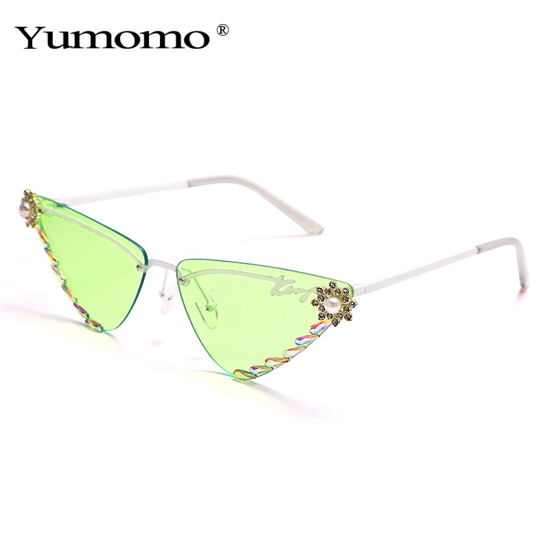 

Diamond Triangle Rimless Sunglasses Women 2021 Brand Designer Rhinestone Sun Glasses Steampunk Multicolor UV400 Shsde For Female