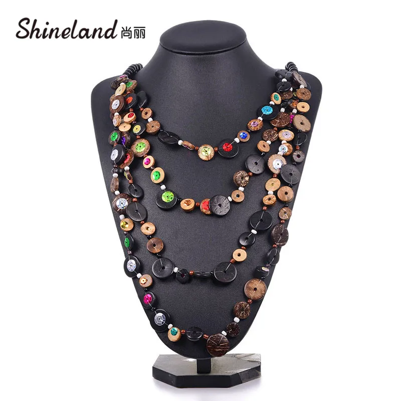 

Shineland Ethnic Black Wood Chain Necklace Women Vintage Statement Long Pendant Handmade Multilayer Tassel Boho Jewelry Gift