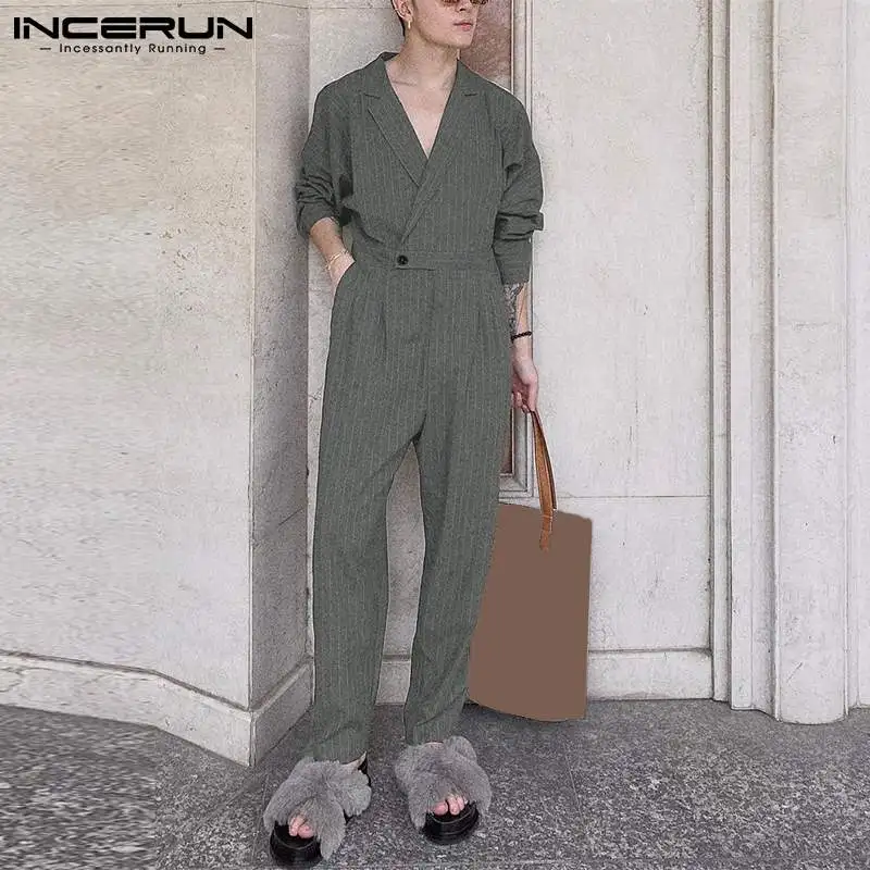 

Модные Повседневные Стильные красивые новые мужские полосатые комбинезоны, свободные комбинезоны с длинным рукавом, трико 2021