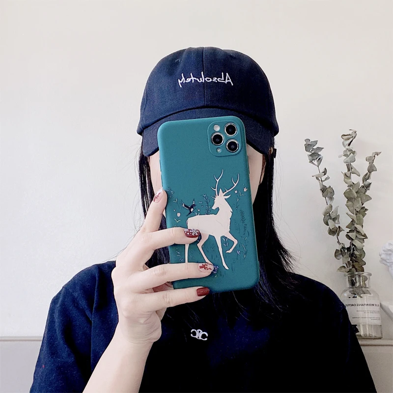 

Sika deer for iPhone 12pro Max case XS Max XR X10 i7 I8 se2 embossed silicone soft shell 7 8plus
