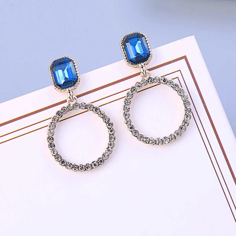 Женские серьги-капли с синими кристаллами геометрические серьги-подвески в