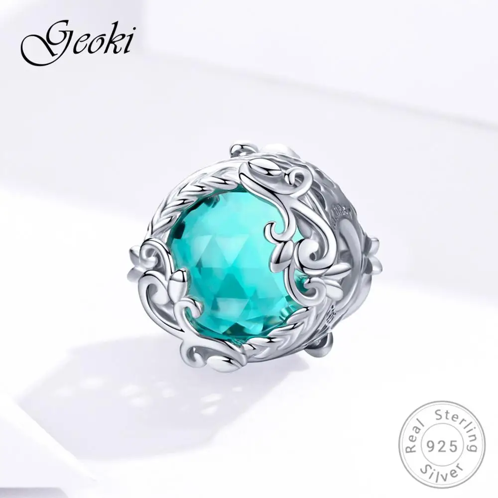 Geoki 925 серебро Европейский океан синий кубики циркона бусины трава fit Pandora браслет S925 морской камень подвески для ожерелья