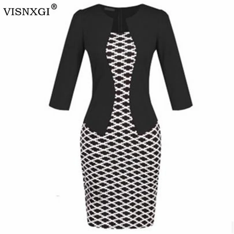Женское винтажное платье карандаш VISNXGI в клетку офисная одежда большие размеры