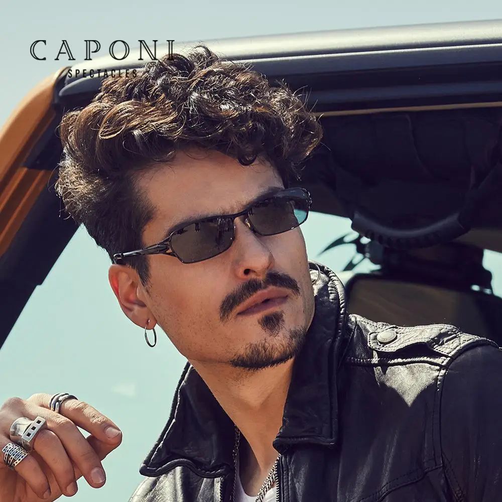 Мужские квадратные солнцезащитные очки CAPONI поляризационные из чистого титана с