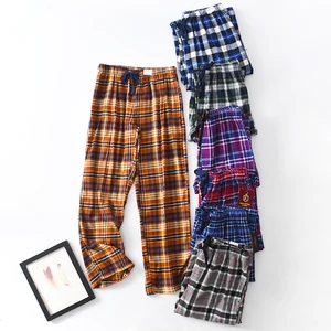 Мужские хлопковые брюки для дома, повседневные брюки в клетку размера плюс с боковыми карманами и кулиской для сна на весну и осень