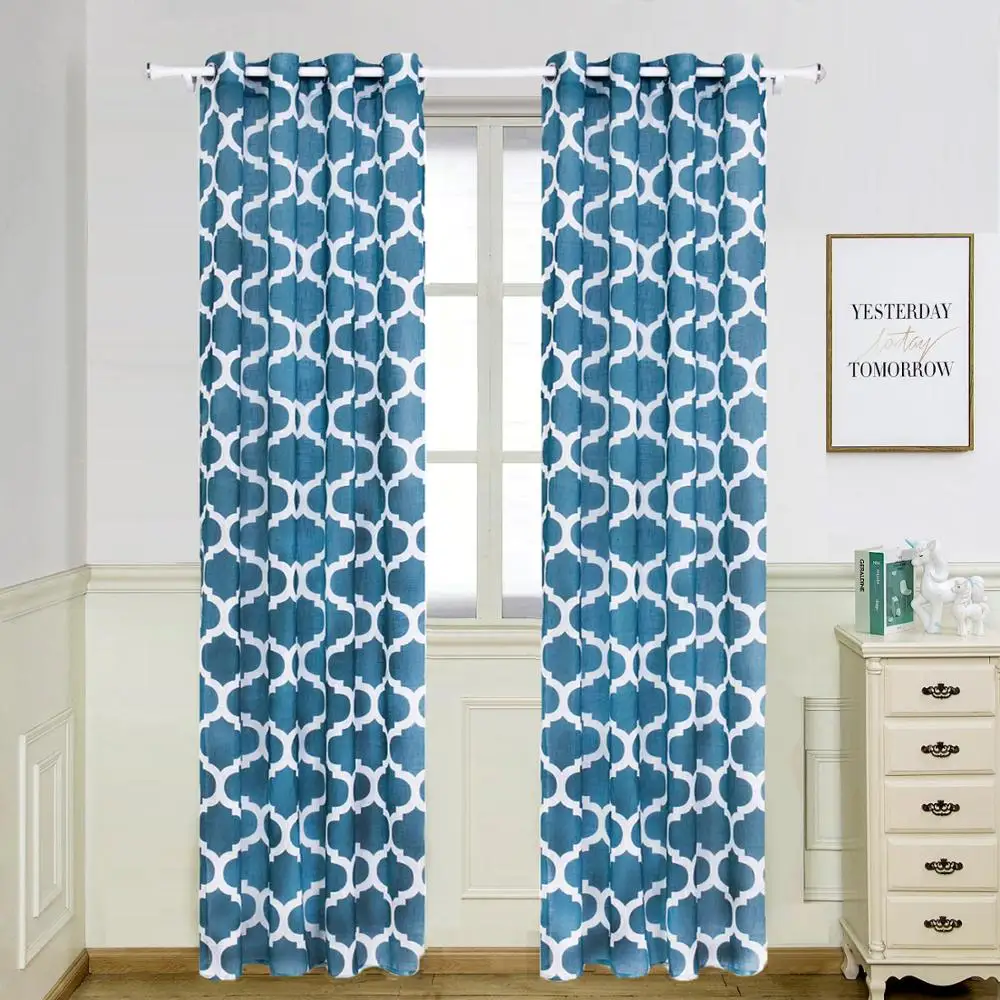 

Imitation Cotton linen Morocco flower Printed curtains Finished curtains for bedroom living room decoration Shading customize