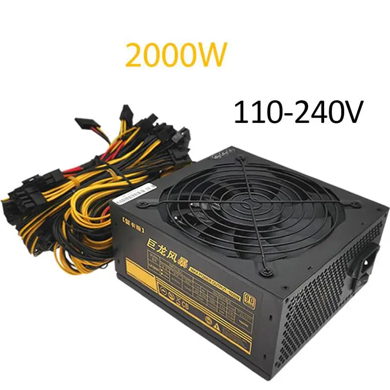 

1800/2000W Mining Power Supply 110V-264V 90% High Efficiency PSU Support 8 Graphics Cards GPU For ETH DOT BTC Bitcoin Miner Rig