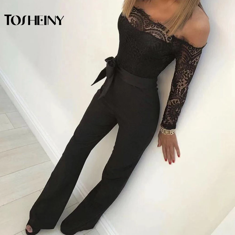 Женский кружевной комбинезон Tosheiny элегантный однотонный с открытыми плечами и