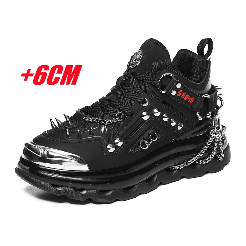 

Goth Shoes Man Rivet Punk Shoe Men Sneakers Rivet Shoes Punk Height Increasing Insoles 5-6 CM Rock Heavy Metal Hip Hop Cool Shoe