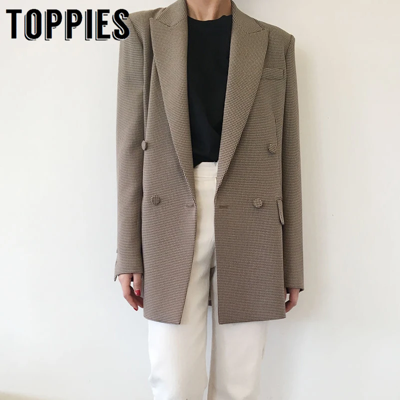 2019 осень негабаритный длинный Костюмный пиджак женское двубортное пальто