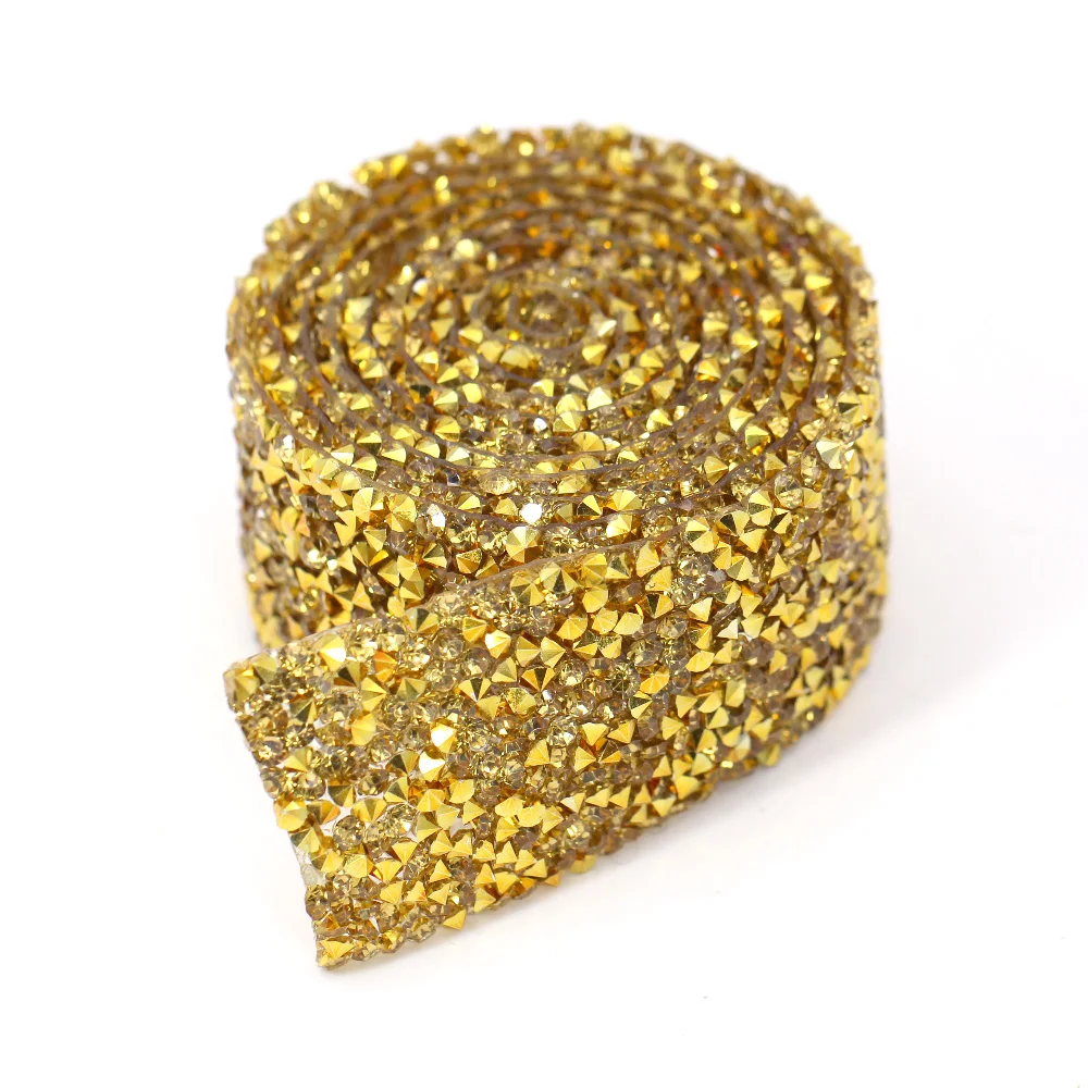 1 ярд золотые стразы отделка из полимера с горячей фиксацией лента кристаллами