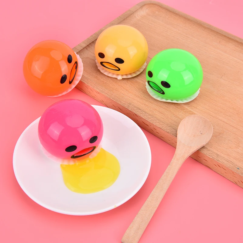 

Novelty Gag Toys Practical Jokes Anti Stress Vomiting Egg Yolk Lazy Brother Fun Gadget Squeezed Smiley Face Creative Gift