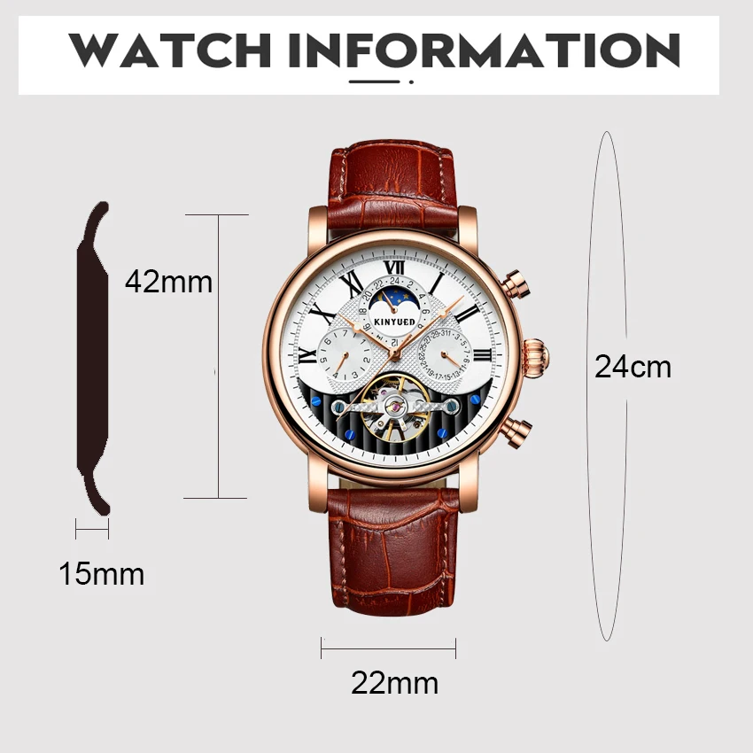 Мужские автоматические часы скелетоны KINYUED креативные брендовые механические