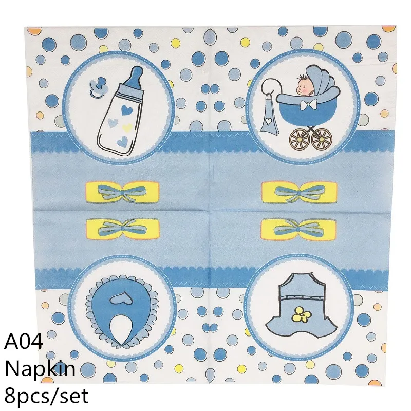 napkin A04 Украшение для детского душа DIY скатерть, бумажная тарелка, чашка, посуда для маленьких мальчиков и девочек, на день рождения, пол, открытые вечерние принадлежности для малышей - Цвет: napkin A04